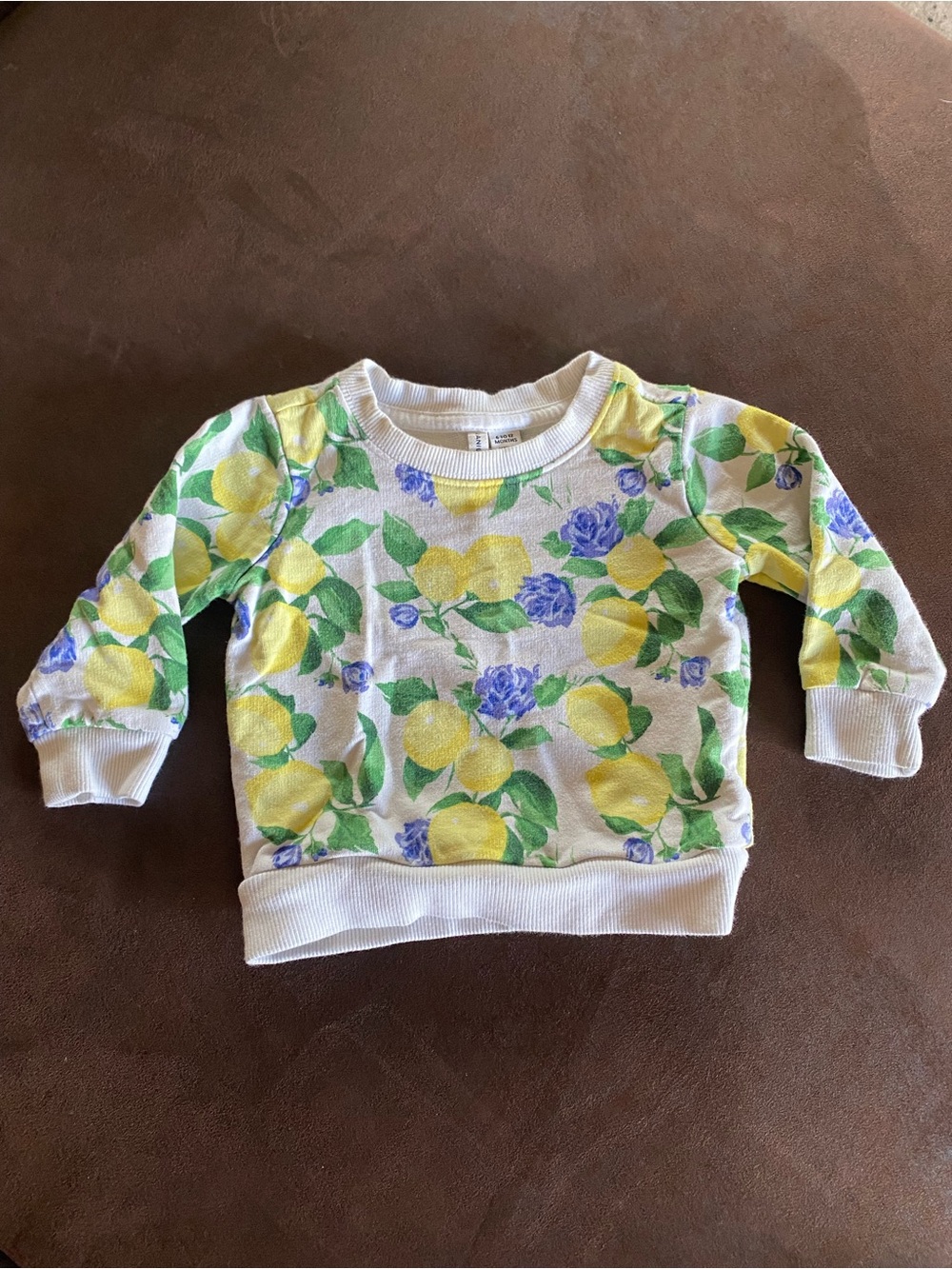 Janie and Jack White Pullover Sweatshirt with Yellow Lemon & Blue Floral Print